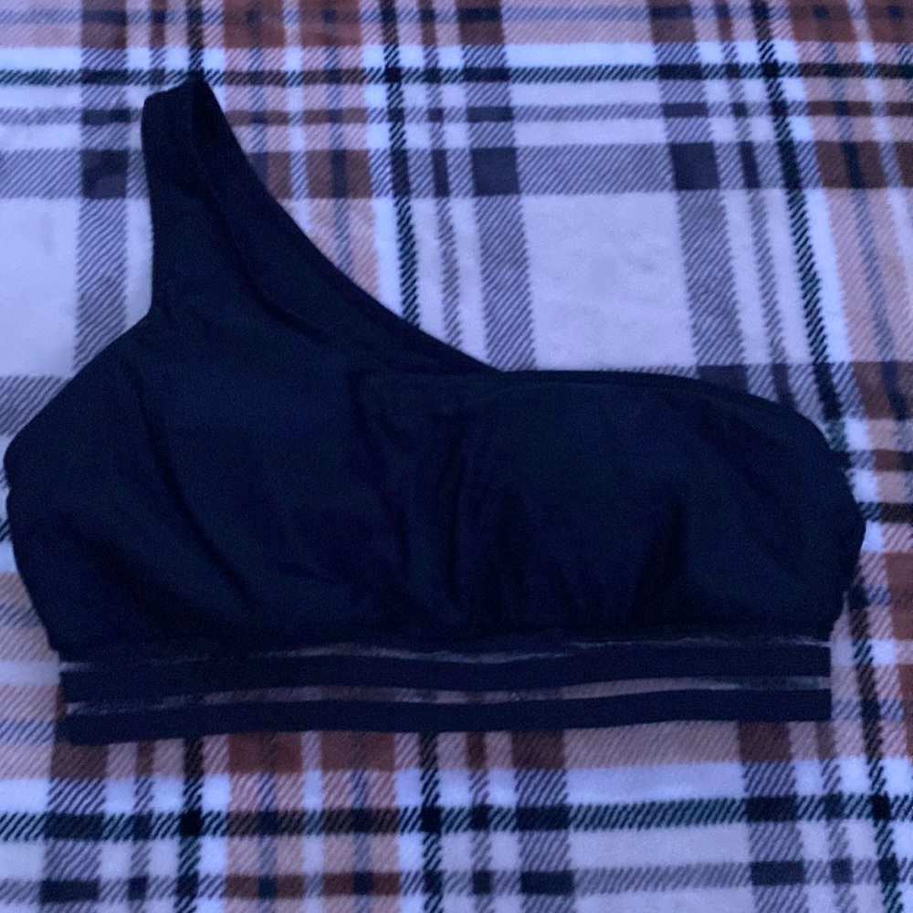 Black one shoulder swim top